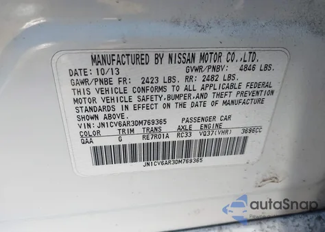 2013 Infiniti G37X из США, поврежденный, VIN JN1CV6AR3DM769365